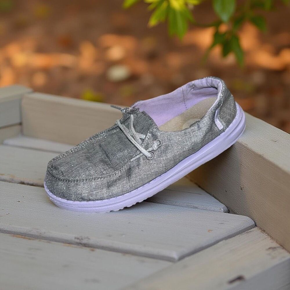 Little Girls Hey Dude Wendy Sparkling Gray Lilac Slip-On Shoes Size 1Y